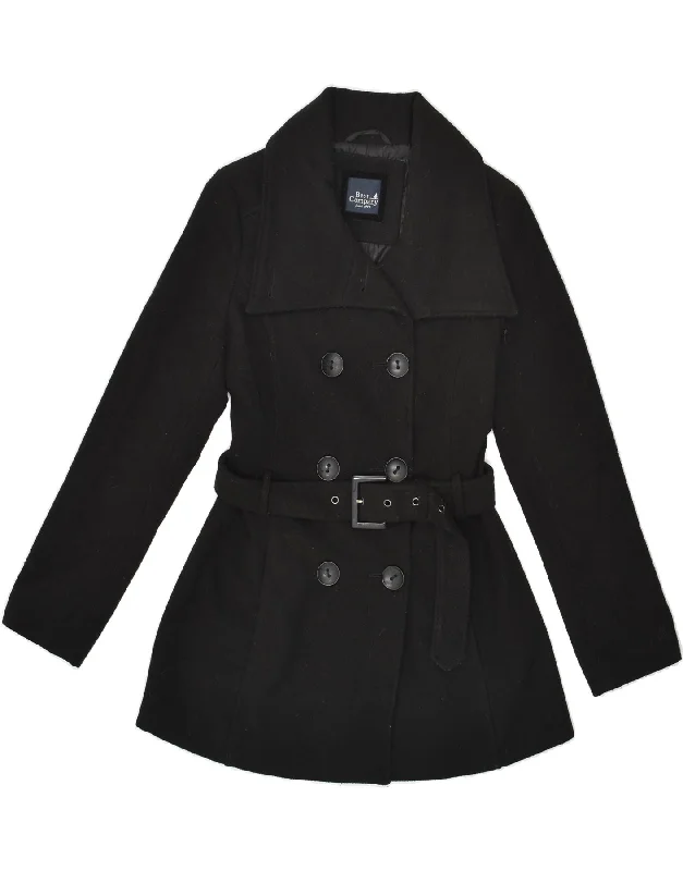 BEST COMPANY Womens Double Breasted Coat UK 14 Medium Black Rayon Velvet Corduroy