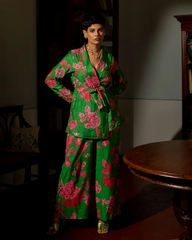 Full Blooming Floral Blazer Set Silk Women's Blazer