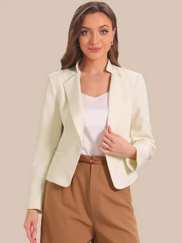 Long Sleeve Lapel Button Pockets Casual Work Cropped Blazer Women's Classic Suit