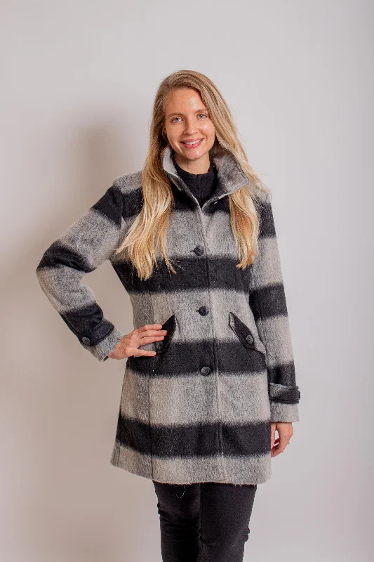 Black/ Grey Car Coat Parka Down Jacket Wool Coat