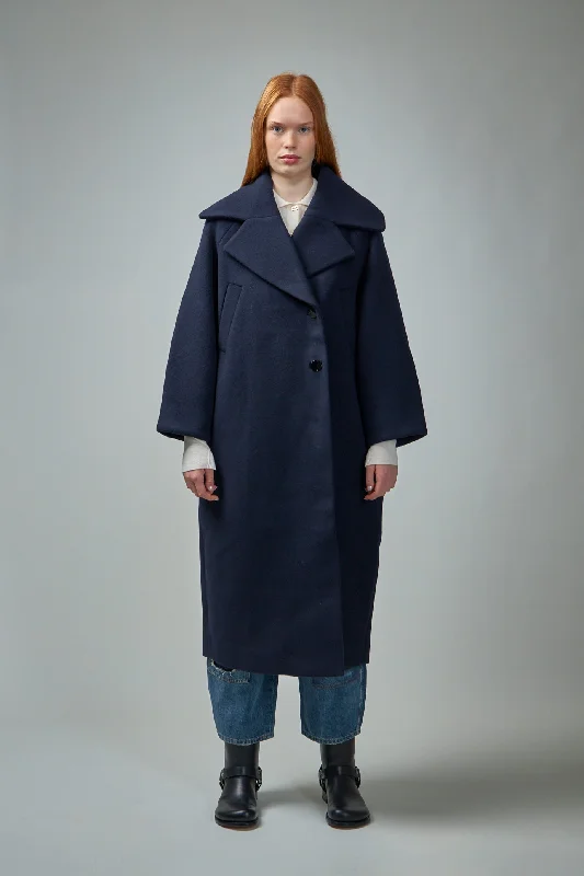 Boiled Wool Large Collar Coat Front Pockets Side Pockets Patch Pockets