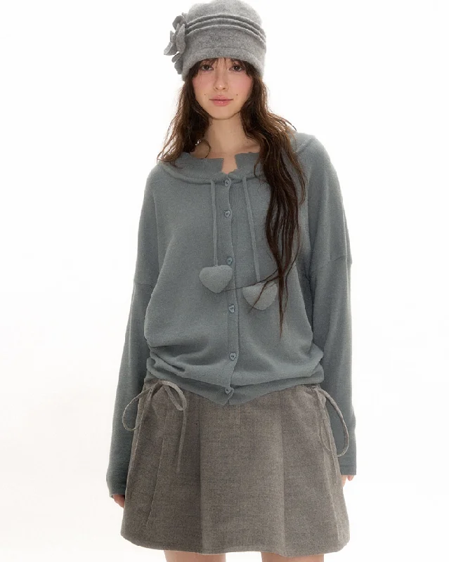 Heart Strap Design Key Neck Knit Top NEC0116 Soft Knit Shirt