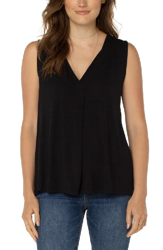 Liverpool Sleeveless V-Neck Modal Knit Top with Tucks (solid colors) Floral Knit Shirt Liverpool Sleeveless V-Neck Modal Knit Top with Tucks (solid colors) Floral Knit Shirt