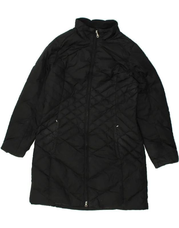 EDDIE BAUER Womens Padded Coat UK 14 Medium Black Polyester Denim Leather Suede