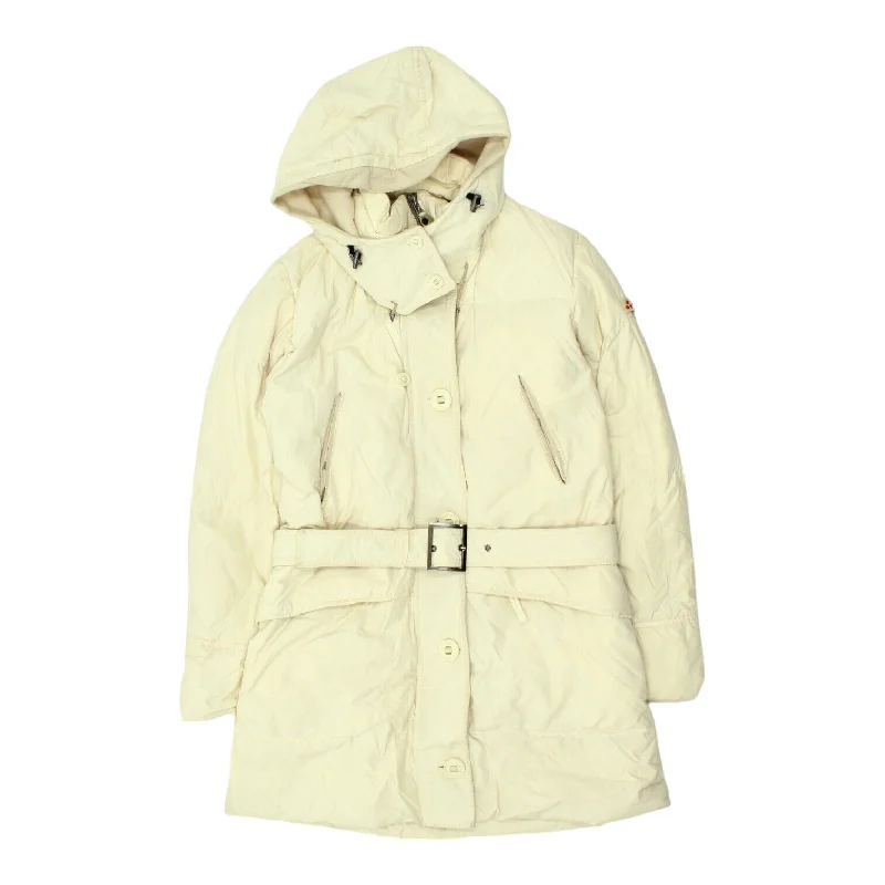 Peuterey Womens Mid Length White Padded Coat | Vintage High End Designer VTG Cotton Linen Terry Peuterey Womens Mid Length White Padded Coat | Vintage High End Designer VTG Cotton Linen Terry
