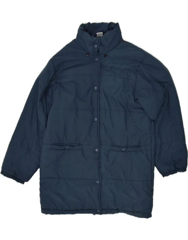 VINTAGE Womens Padded Coat UK 14 Medium Navy Blue Polyester Suede Jacket Faux Fur Jacket Puffer Jacket VINTAGE Womens Padded Coat UK 14 Medium Navy Blue Polyester Suede Jacket Faux Fur Jacket Puffer Jacket