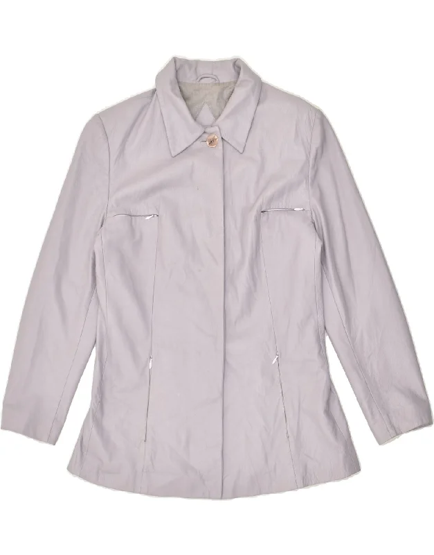 VINTAGE Womens Leather Coat IT 42 Medium Purple Cotton Linen Terry