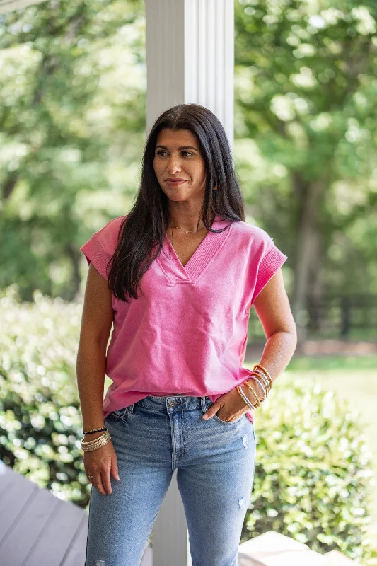 Always Perfect Pink Knit Top Ribbed Knit Shirt