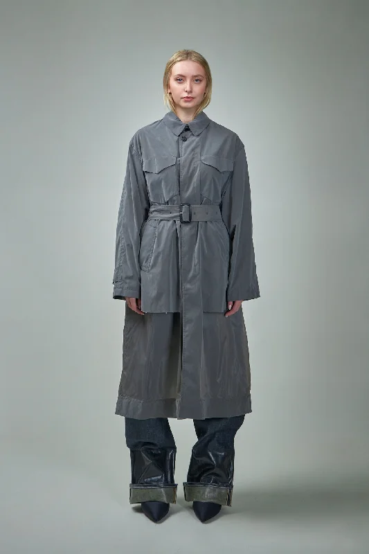 Trench Coat Hook-and-Loop Buckled Tied