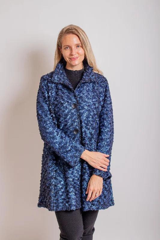 Rosette Swirl Faux Fur Blue Coat Down Puffer Quilted