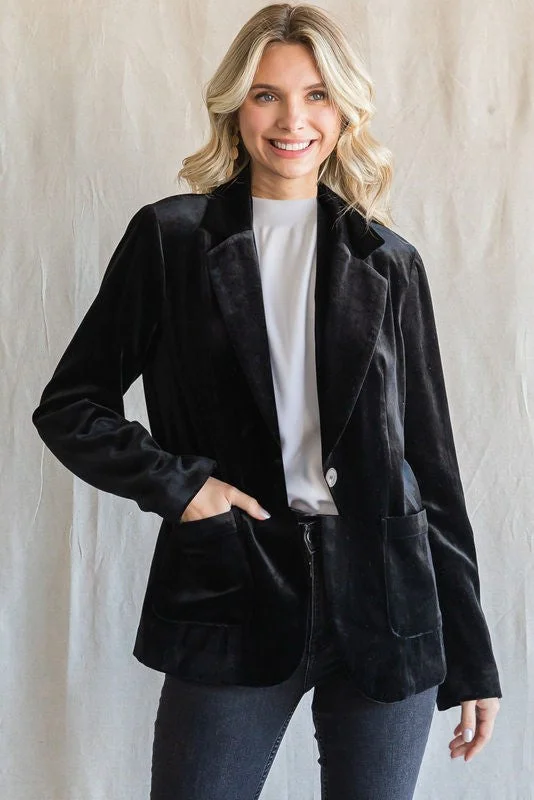 Trendy Glam Black Velvet Blazer Women's Handmade Blazer
