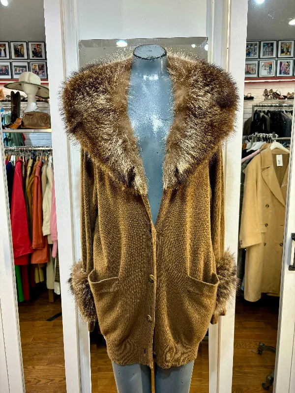 90’s Fur Collar and Cashmere Coat by Donna Karan Sequined Lace Ribbed