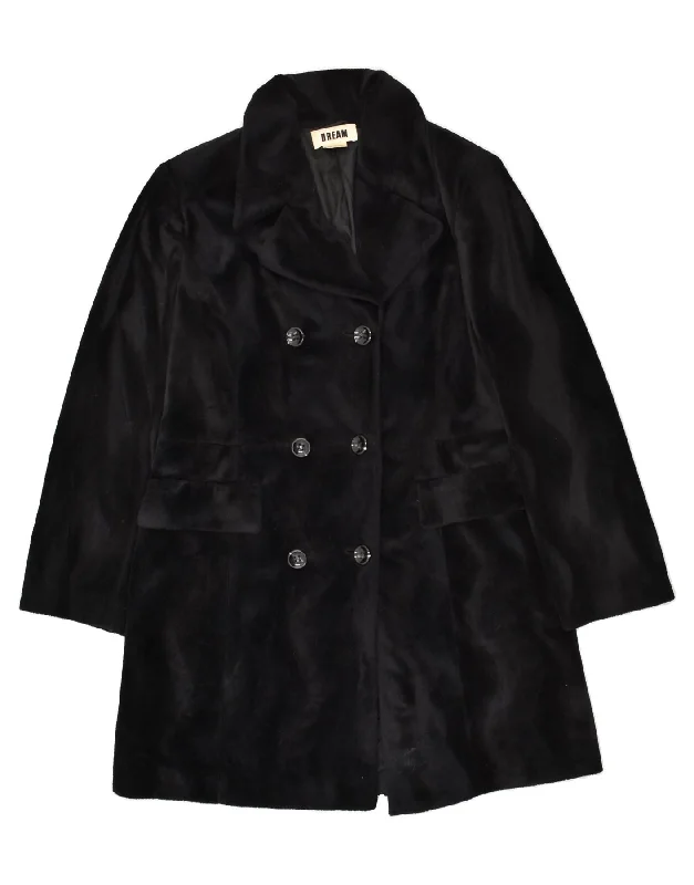 DREAM Womens Faux Fur Double Breasted Coat UK 14 Medium Black Polyester Welt Pockets Slit Pockets Flap Pockets DREAM Womens Faux Fur Double Breasted Coat UK 14 Medium Black Polyester Welt Pockets Slit Pockets Flap Pockets