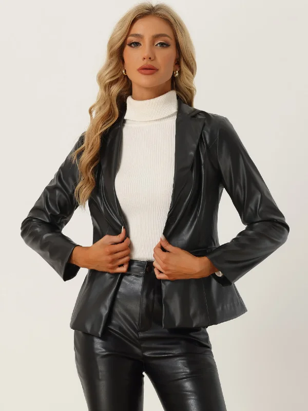 Faux Leather Jacket Notched Lapel Single-Breasted Blazer Coat Notch Collar Jacket Peter Pan Collar Jacket Cowl Neck Jacket Notch Collar Jacket Peter Pan Collar Jacket Cowl Neck Jacket