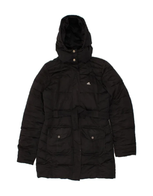 ADIDAS Womens Hooded Padded Coat UK 10 Small Black Polyester Trim Padded Insulated