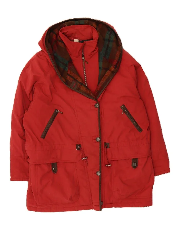 VINTAGE Womens Hooded Windbreaker Coat UK 22 3XL Red Polyester Striped Polka Dot Solid