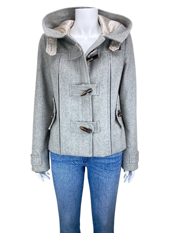 Anthropologie Elevenses Women's First Frost Toggle Coat Grey Heather Size 6 Rayon Velvet Corduroy Anthropologie Elevenses Women's First Frost Toggle Coat Grey Heather Size 6 Rayon Velvet Corduroy