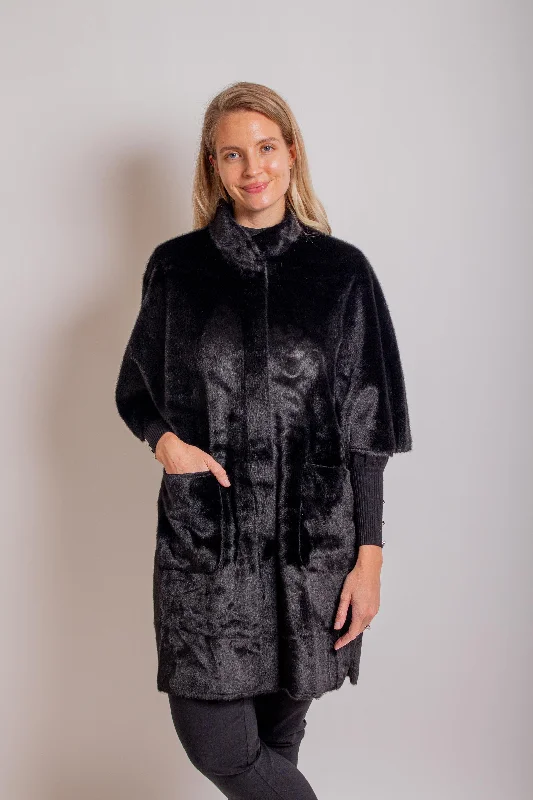 "Nia" Coat In Black Appliqued Beaded Sequined