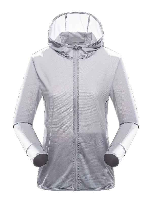 Lightweight Long Sleeve Cooling Ice Silk Hooded Jacket for Women - Breathable, Quick-Drying, Semi-Sheer, Solid Color, Casual Sports Top for Running, Hiking, Cycling - Polyester and Spandex Blend, Non-Stretch, Woven Fabric Anorak Shell Jacket Lightweight Jacket Anorak Shell Jacket Lightweight Jacket