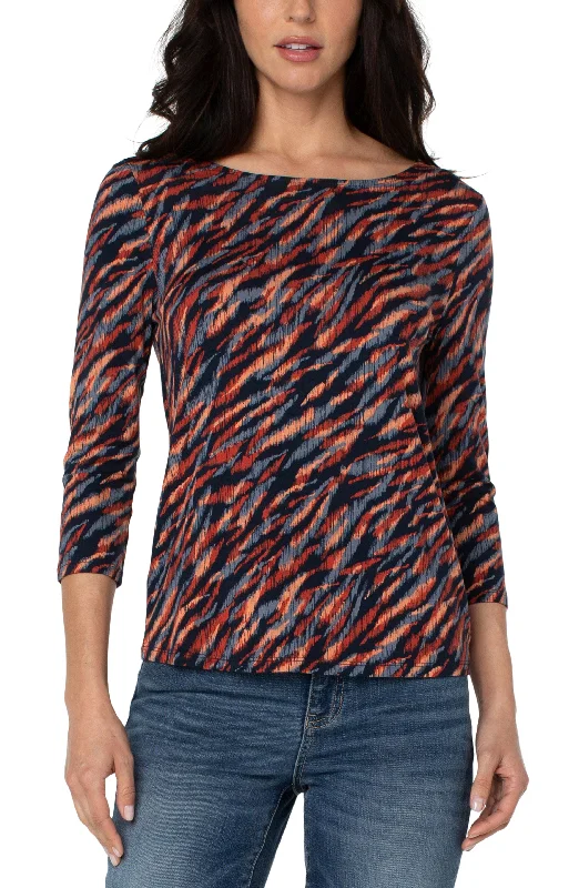 Liverpool Scoop Back 3/4 Sleeve Knit Top (patterns) Animal Print Knit Blouse