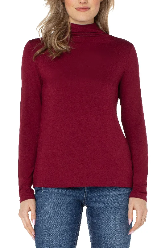 MOCK NECK LONG SLEEVE KNIT TOP Ruby Red Knit Shirt