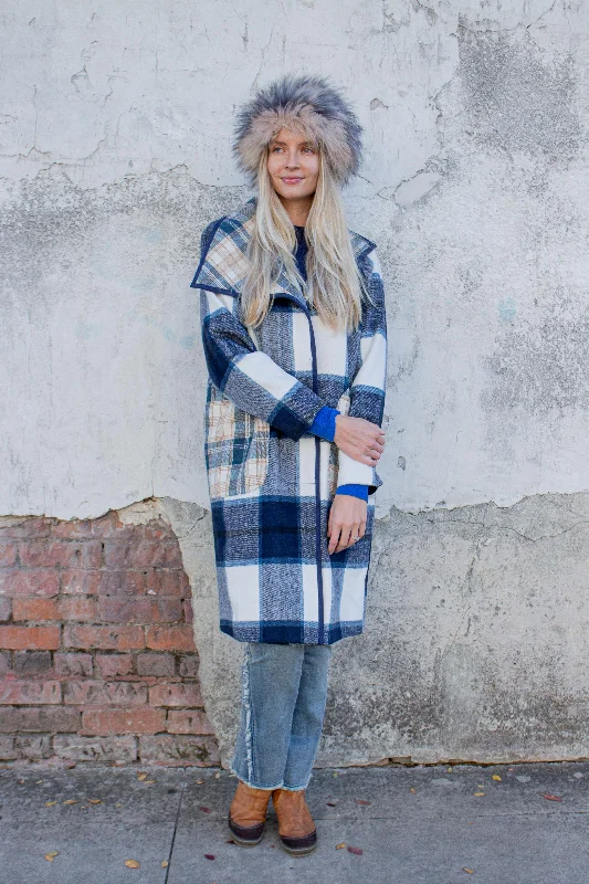 Blue/ White Plaid Coat Striped Polka Dot Solid