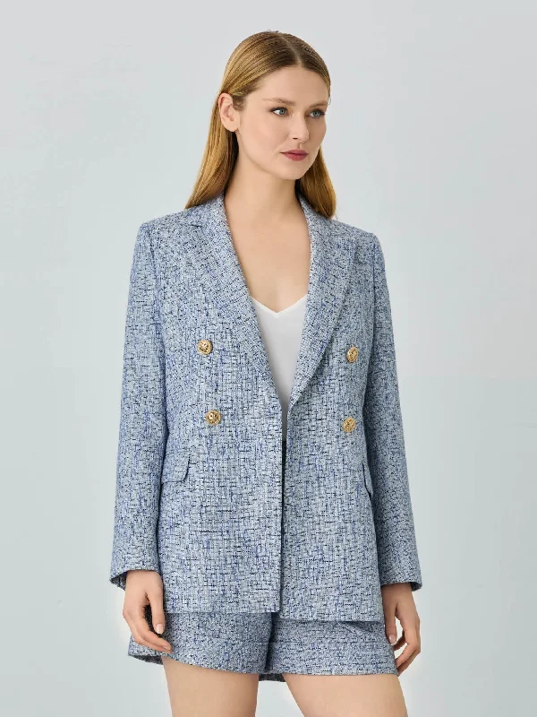 Double-Breasted Suit Blazer In Rayon Blend Tweed Women's Trendy Blazer