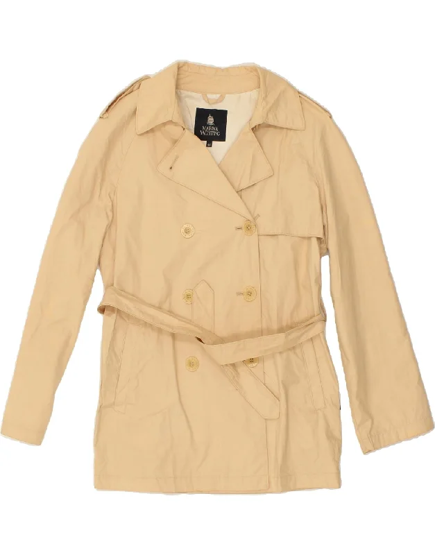 MARINA YACHTING Womens Double Breasted Coat IT 44 Medium Beige Cotton Zip Front Button Front Snap Front