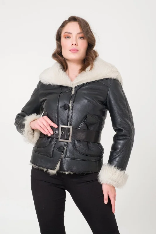 Black Shearling Coat Satin Silk Chiffon