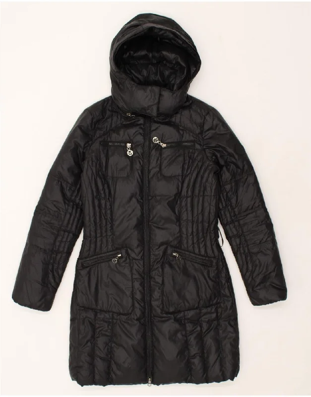 MARELLA Womens Hooded Padded Coat UK 8 Small Black Fleece Down Feather
