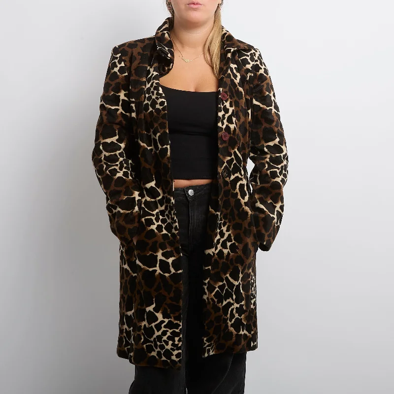 Giraffe Tailored Fluffy Coat - UK 12 Buttoned Zippered Snapped