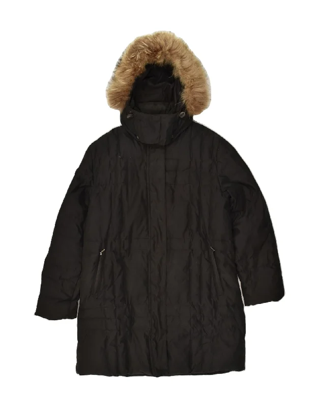 DIADORA Womens Hooded Padded Coat UK 14 Medium Black Polyester Rayon Velvet Corduroy DIADORA Womens Hooded Padded Coat UK 14 Medium Black Polyester Rayon Velvet Corduroy