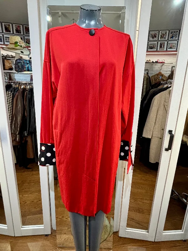 70’s Red Coat with Polka Dot Sleeves Embroidered Appliqued Beaded