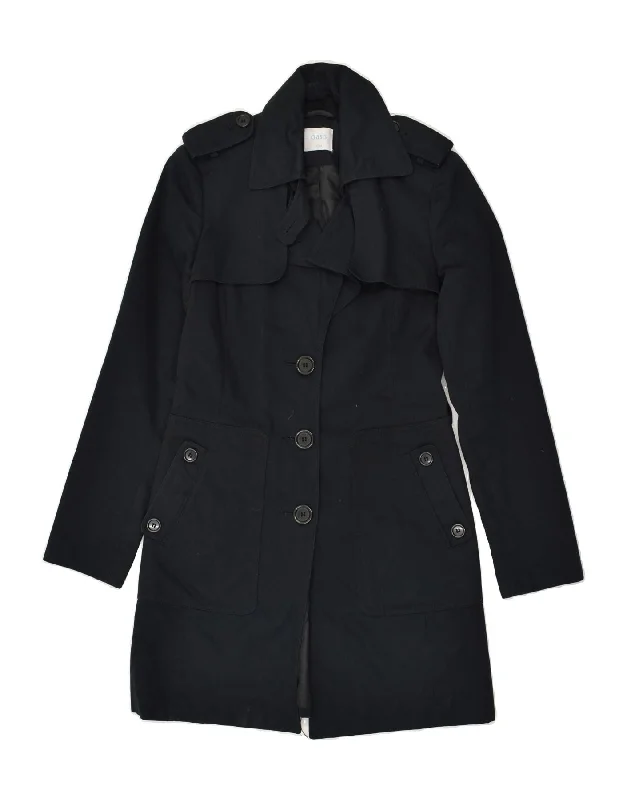 OASIS Womens Trench Coat UK 8 Small Black Cotton Tweed Herringbone Houndstooth