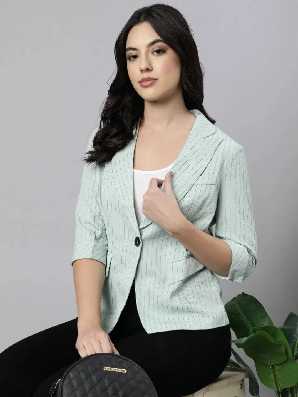 Women Sea Green Single-Breasted Blazer-21911-Seagreen Women's Travel Jacket