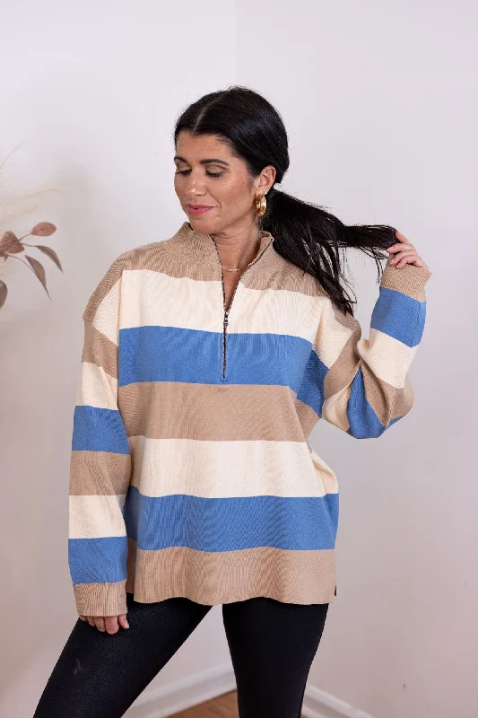Perfectly Striped Blue Knit Top Summer Knit Top