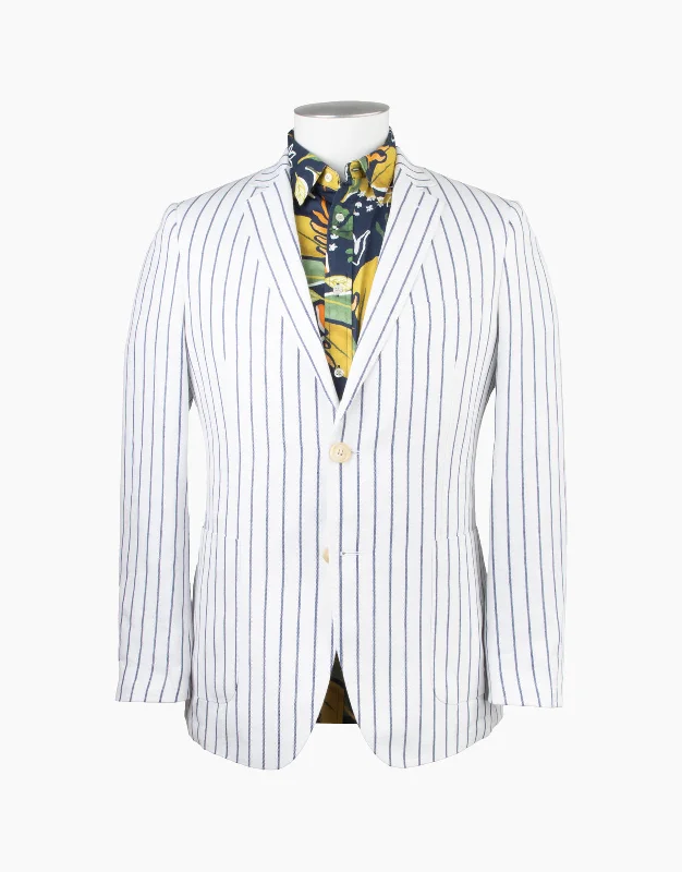 Rembrandt - Malta Linen/Cotton Blazer - White Stripe Women's Print Jacket