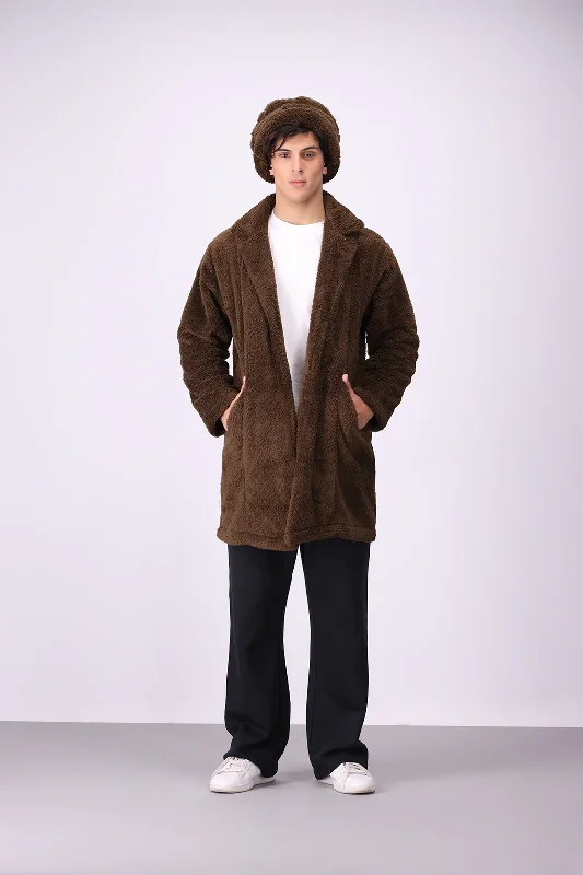 Plush Comfort Long Fur Unisex Coat - Teddy Brown Parka Down Jacket Wool Coat
