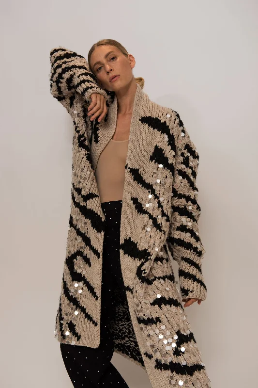 Aurora Zebra Cashmere Coat Turtleneck Wrap Cape