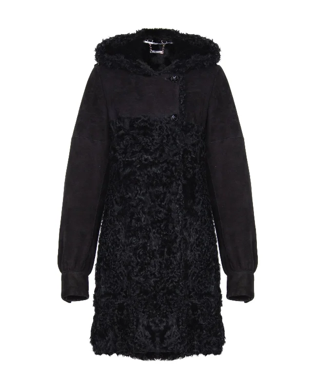 Black Long Fur Coat Pockets Sleeves Lining