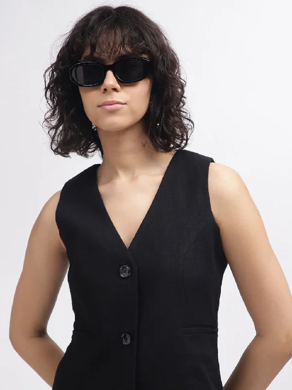 Elle Women Black Solid V-Neck Sleeveless Waist Coat Boat Neck Jacket Square Neck Jacket One-Shoulder Jacket Elle Women Black Solid V-Neck Sleeveless Waist Coat Boat Neck Jacket Square Neck Jacket One-Shoulder Jacket