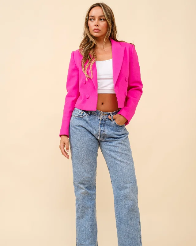 Pink Cropped Coat Striped Polka Dot Floral