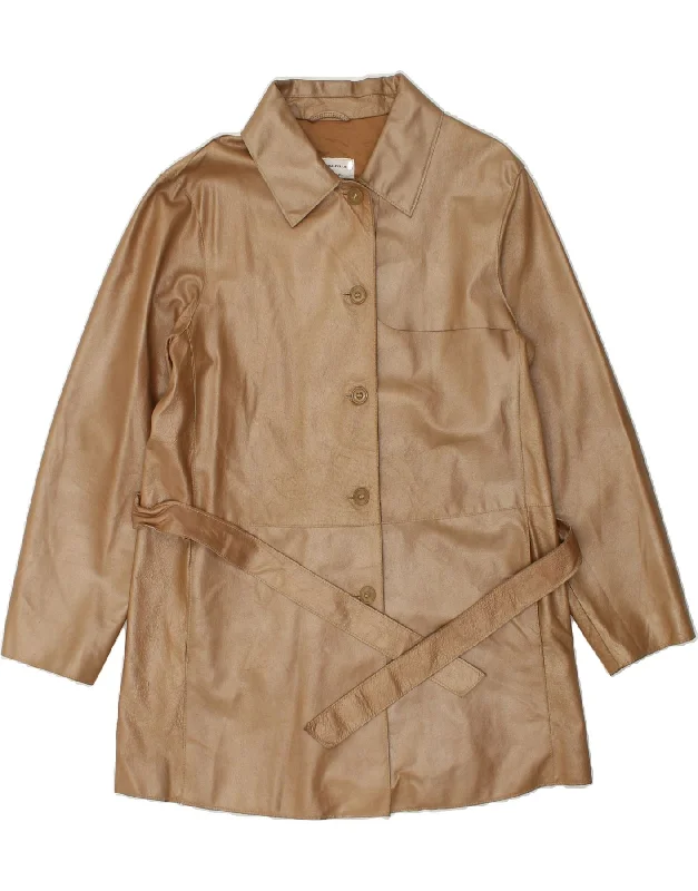 CONBIPEL Womens Leather Coat IT 48 XL Brown Leather Tie-Waist Belted Drawstring