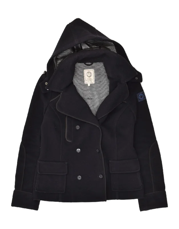 MURPHY & NYE Womens Hooded Pea Coat IT 42 Medium Navy Blue Wool Square Neck One-Shoulder Off-the-Shoulder MURPHY & NYE Womens Hooded Pea Coat IT 42 Medium Navy Blue Wool Square Neck One-Shoulder Off-the-Shoulder