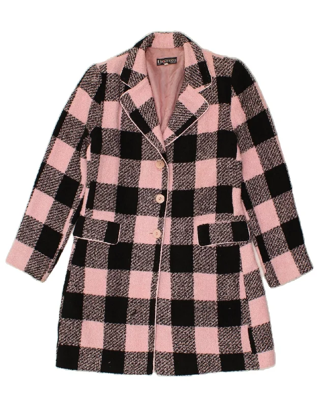 VINTAGE Womens Coat UK 2 2XS Pink Check Acetate Chenille Brocade Lace