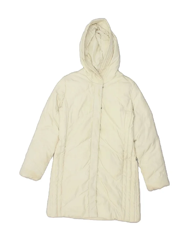 SERGIO TACCHINI Womens Hooded Padded Coat IT 46 Large Off White Polyester Boat Neck Jacket Square Neck Jacket One-Shoulder Jacket SERGIO TACCHINI Womens Hooded Padded Coat IT 46 Large Off White Polyester Boat Neck Jacket Square Neck Jacket One-Shoulder Jacket