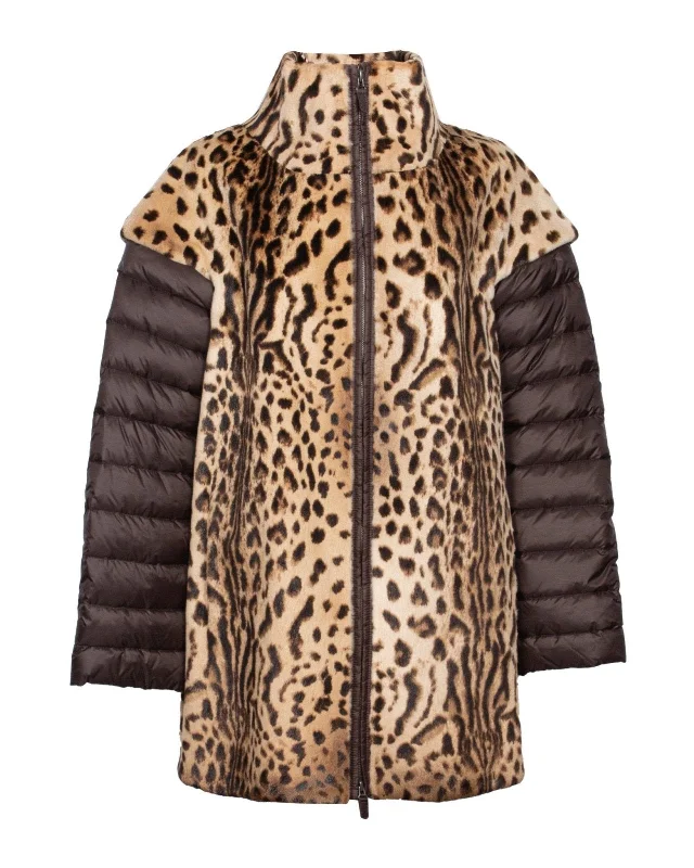 Leopard Pattern Fur Coat Turtleneck Wrap Cape