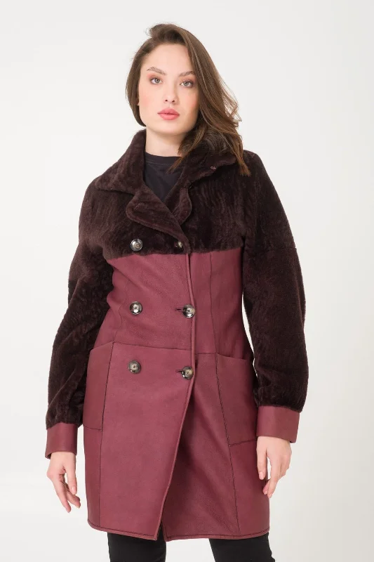 Burgundy Shearling Coat Jersey Tulle Batik