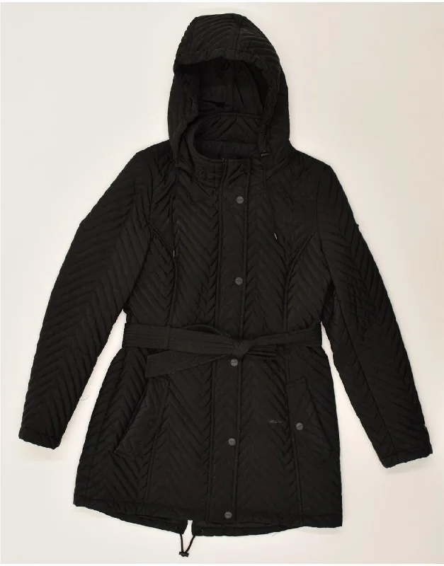 DKNY Womens Hooded Padded Coat UK 10 Small Black Polyester Parka Anorak Hoodie