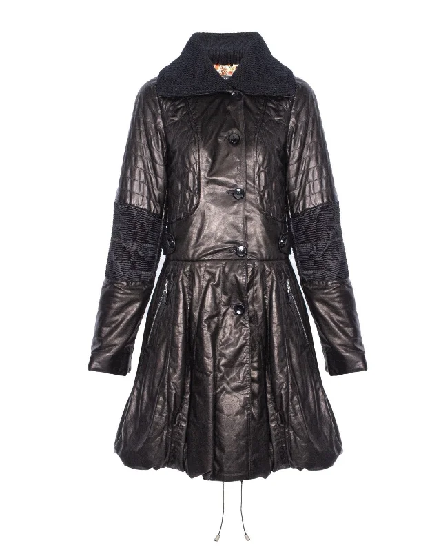 Black Leather Coat Quilted Jacket Anorak Windbreaker